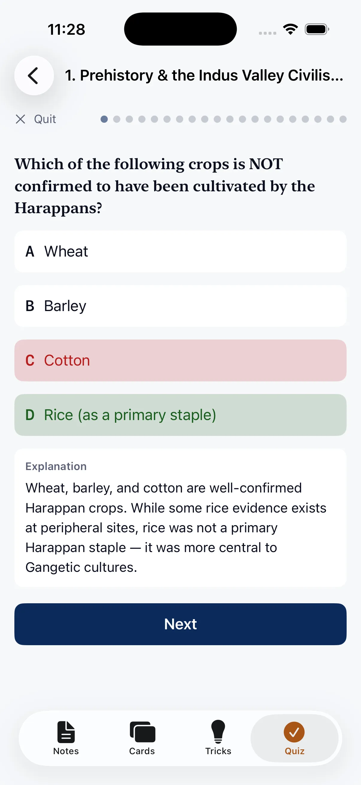 Quiz question answered with explanation